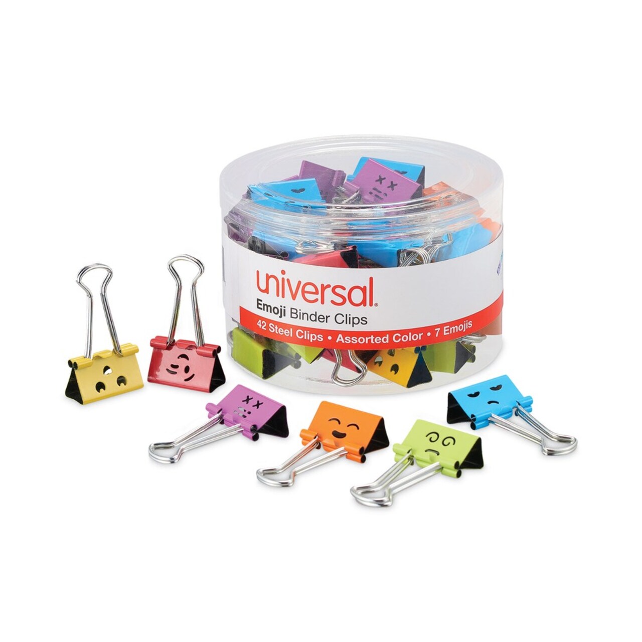 Universal Emoji Themed Binder Clips with Storage Tub - Medium, Assorted (42/Pack)